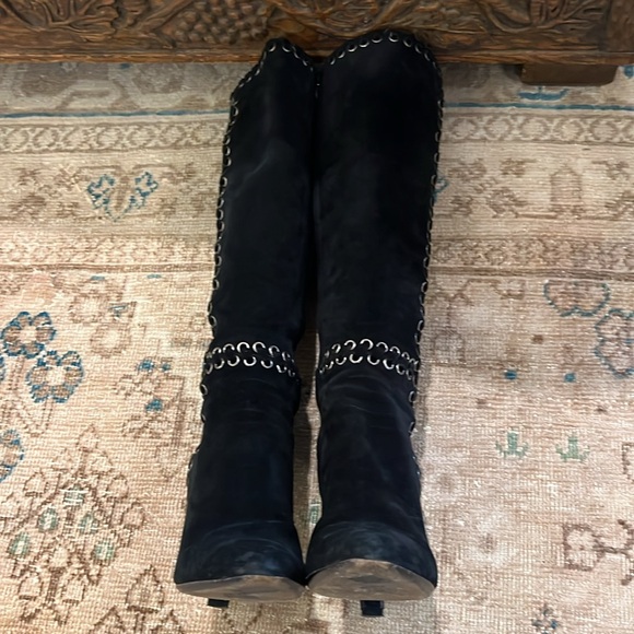 Prada Black Suede Knee High Boots with Brass Rivets - Picture 7 of 13